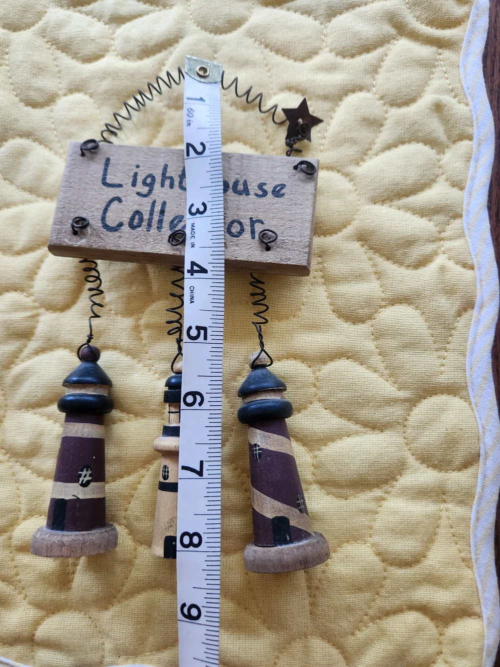 Hand Crafted Lighthouse Collector Wall Hanging, Tan, Burgundy & Black